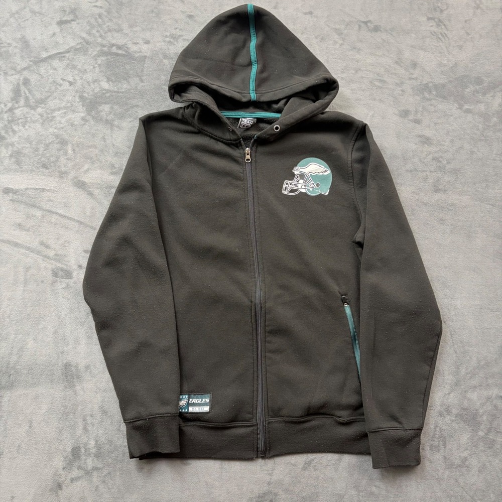 NFL Team Apparel Philadelphia Eagles Full Zip Hoodie Black Green Mens Small